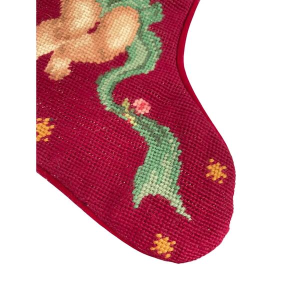 Vintage Imperial Elegance Needlepoint Stocking Christmas Angel Cherub Red Wool - Picture 2 of 7